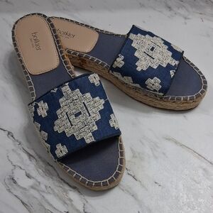 Botkier Sandals Espadrilles Slides Slippers Size 8.5 Embroidery Denim Boho 8 1/2